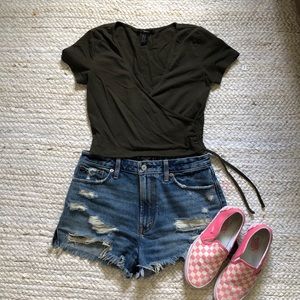 Forever 21 crop top army green faux wrap style